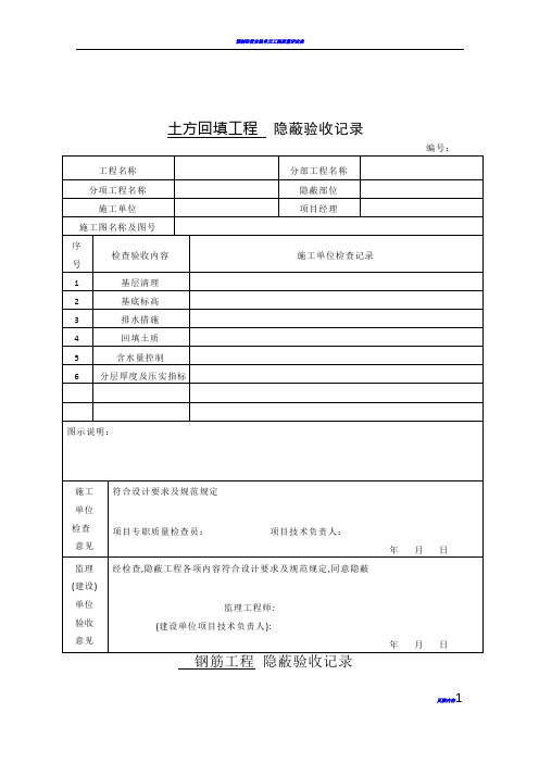 土方回填工程  隐蔽验收记录