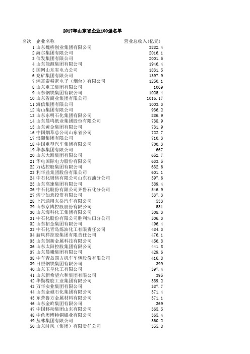 2017年山东省企业100强名单