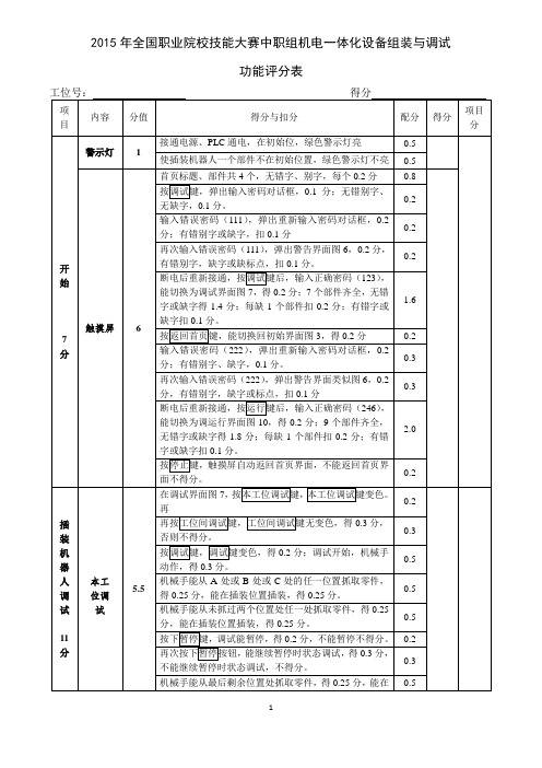 机器人大赛功能评分表