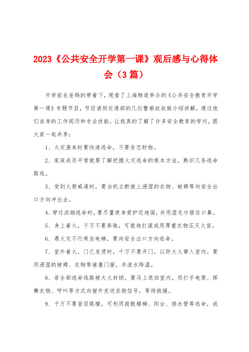 2023年《公共安全开学第一课》观后感与心得体会(3篇)