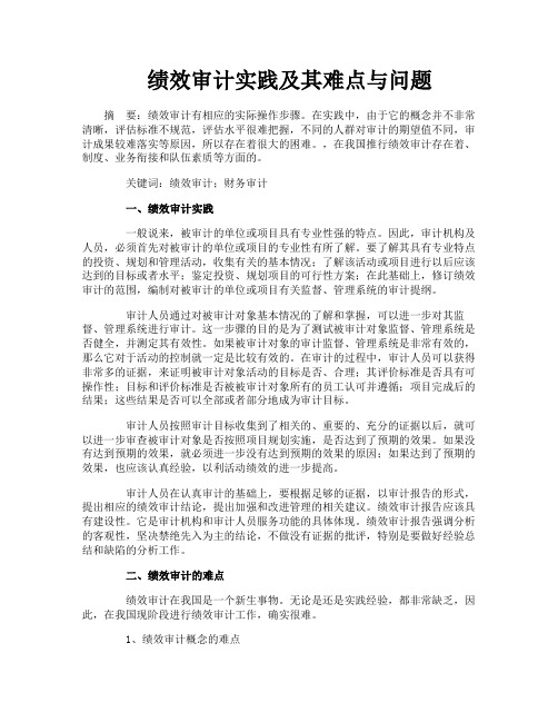 绩效审计实践及其难点与问题