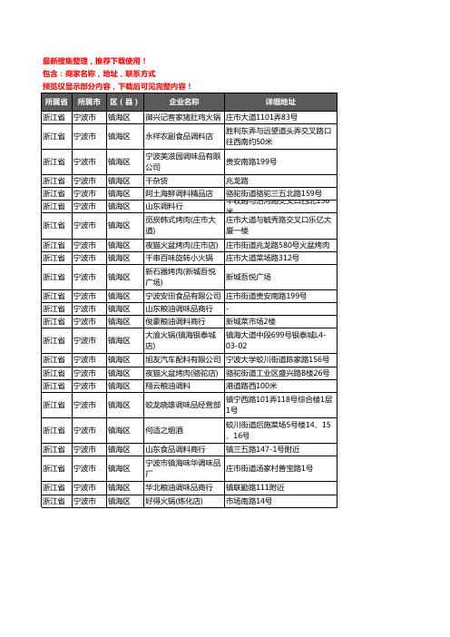 新版浙江省宁波市镇海区调料企业公司商家户名录单联系方式地址大全23家