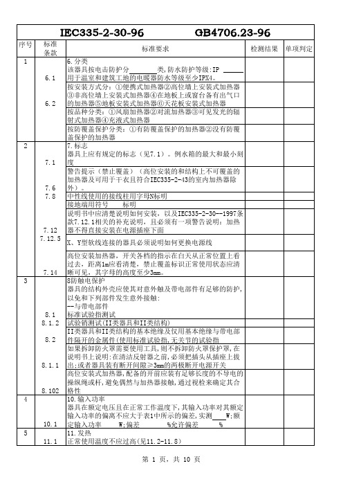 电暖器检验标准