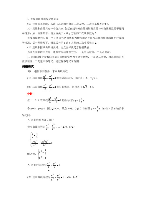 直线与圆锥曲线的位置关系典型例题