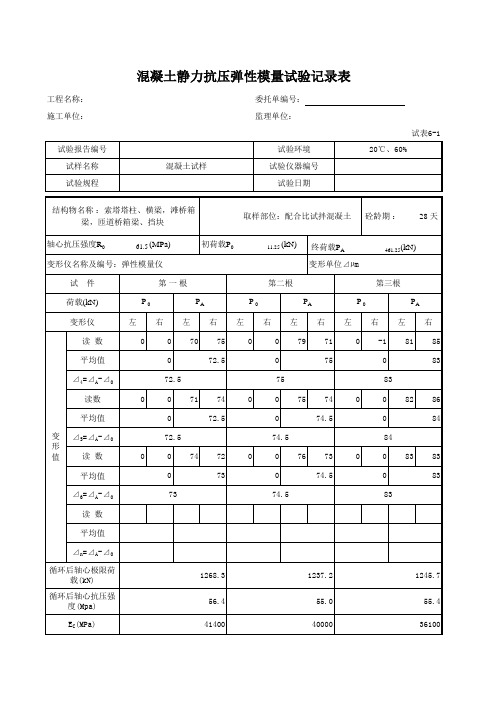 混凝土静力抗压弹性模量试验记录表