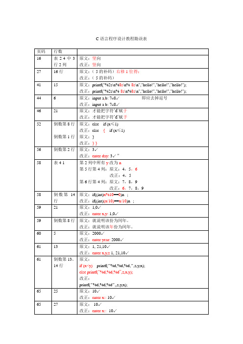 《C语言程序设计教程》勘误表(终)