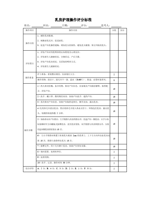 乳房护理操作评分标准