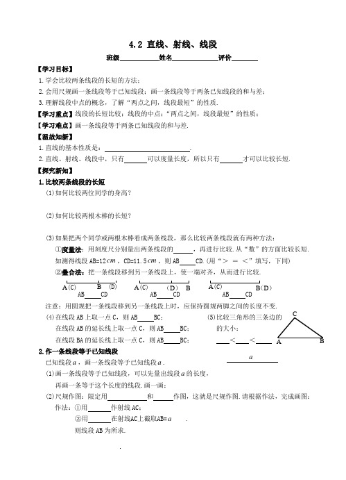 4.2 直线、射线、线段 导学案