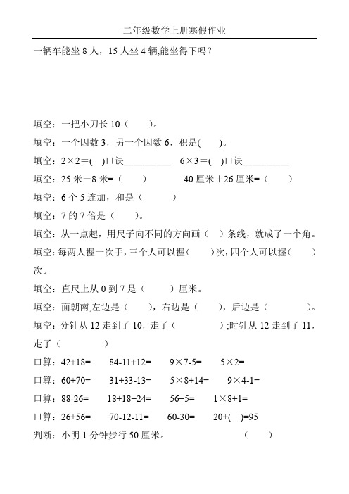 最新二年级数学上册寒假作业(全面系统实用)87