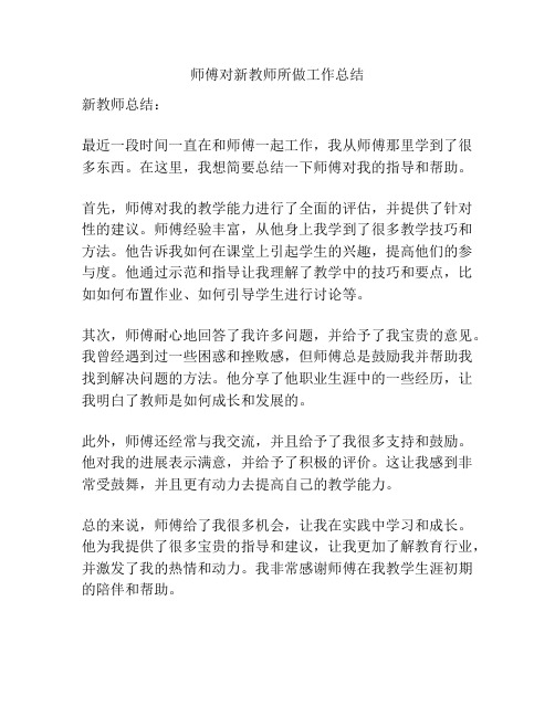 师傅对新教师所做工作总结