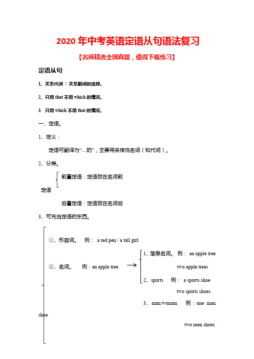 2020年中考英语定语从句语法复习(推荐)