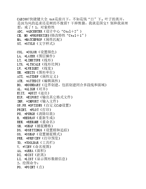 CAD2007快捷键大全