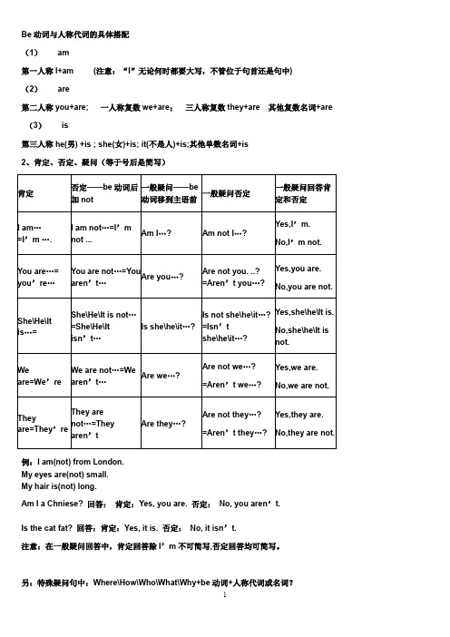 (完整版)Be动词与人称代词的具体搭配