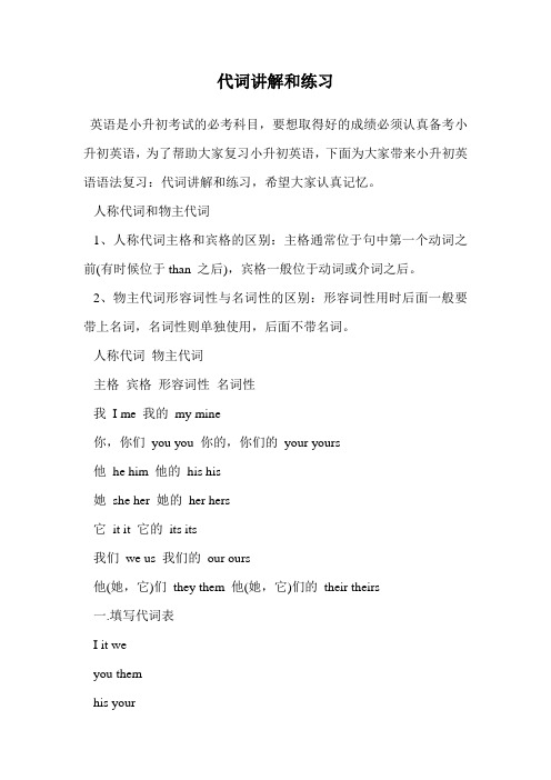 代词讲解和练习.doc