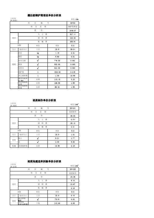 灌注桩单价分析