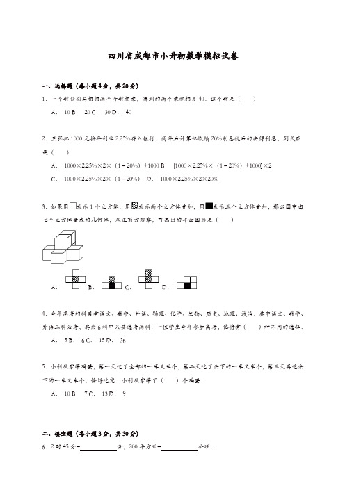 小升初数学模拟试卷及解析四川省成都市[精品]