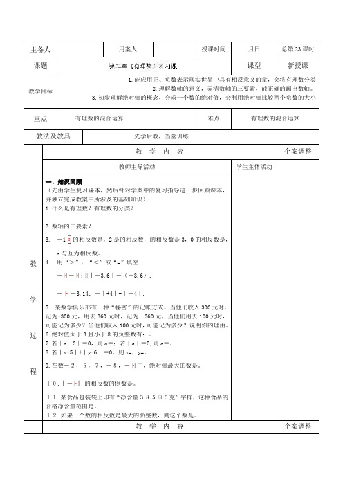 苏科版七年级数学上册第二章有理数复习(1)教案