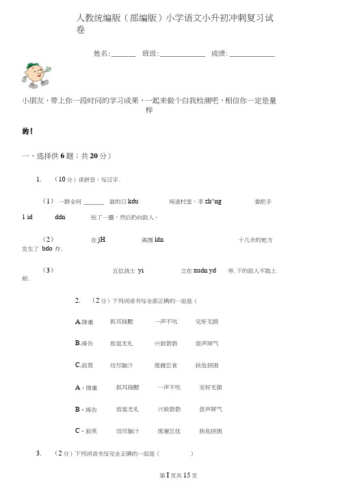 人教统编版(部编版)小学语文小升初冲刺复习试卷及答案