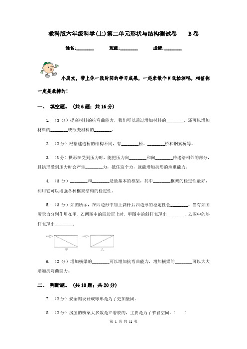 教科版六年级科学(上)第二单元形状与结构测试卷    B卷