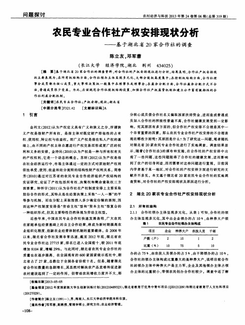 农民专业合作社产权安排现状分析——基于湖北省20家合作社的调查