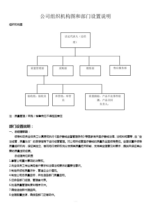 公司组织机构图和部门设置说明医疗器械