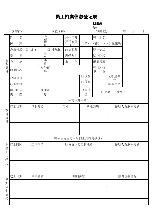 在职人员信息登记表EXCEL表模板