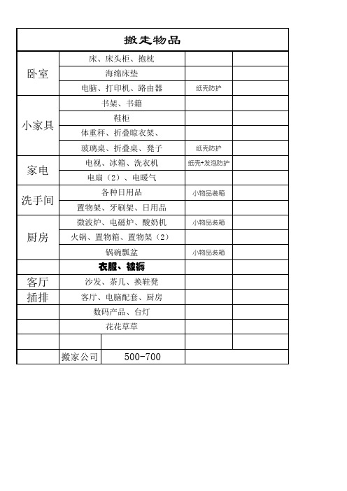 搬家物品清单