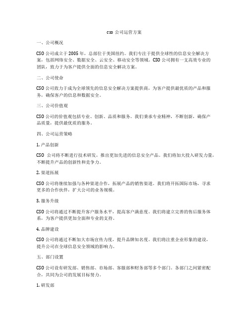 cso公司运营方案