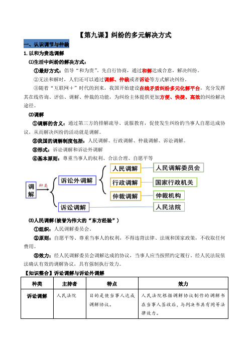 高中政治选修二第九课 纠纷的多元解决方式 