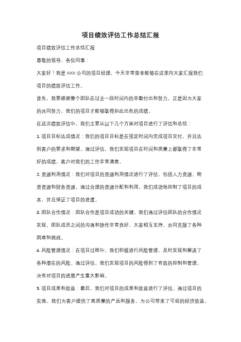 项目绩效评估工作总结汇报