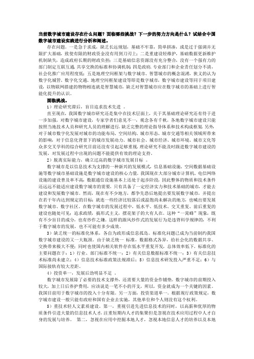 当前数字城市建设存在什么问题？面临哪些挑战？下一步的努力方向是什么？