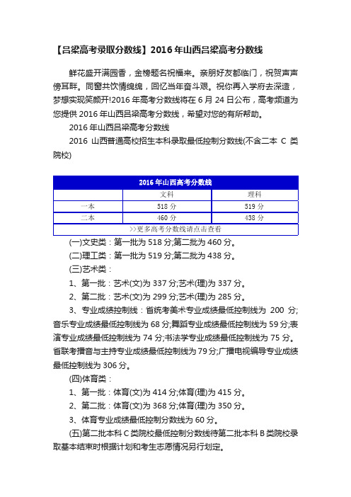 【吕梁高考录取分数线】2016年山西吕梁高考分数线