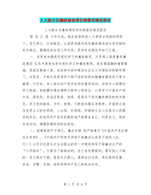 人大副主任廉政建设责任制落实情况报告