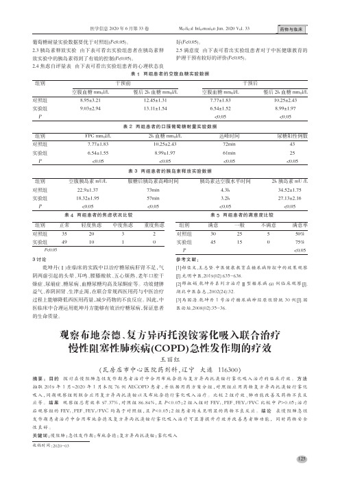 观察布地奈德、复方异丙托溴铵雾化吸入联合治疗慢性阻塞性肺疾病(COPD)急性发作期的疗效