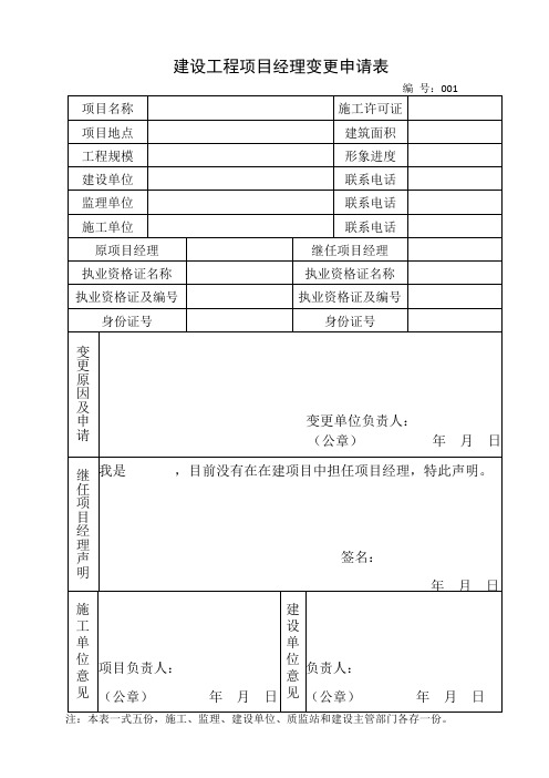 建设工程项目经理变更申请表