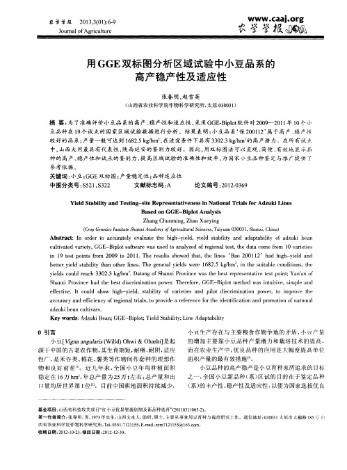 用GGE双标图分析区域试验中小豆品系的高产稳产性及适应性