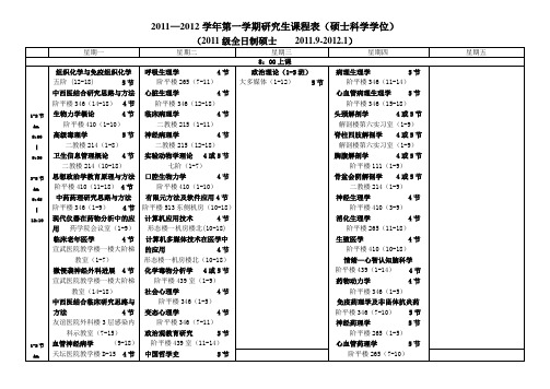 2011—2012学年第一学期研究生课程表(硕科)