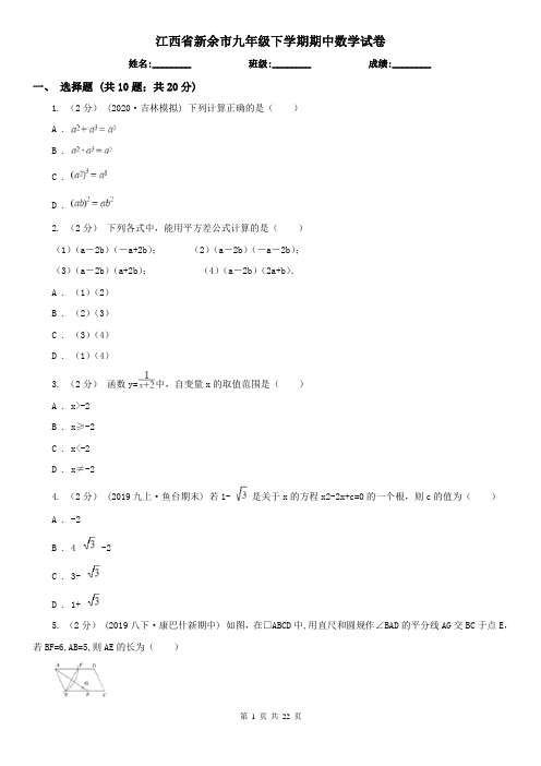 江西省新余市九年级下学期期中数学试卷