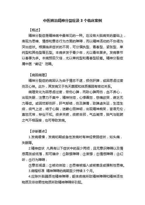 中医辨治精神分裂症及3个临床案例