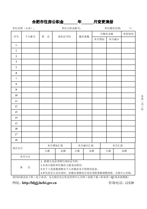 合肥住房公积金年月变更清册