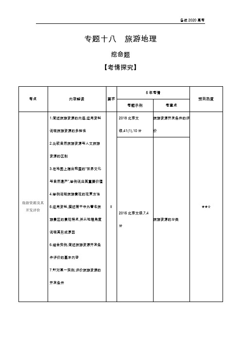 2020年高考北京版高考地理 专题十八 旅游地理