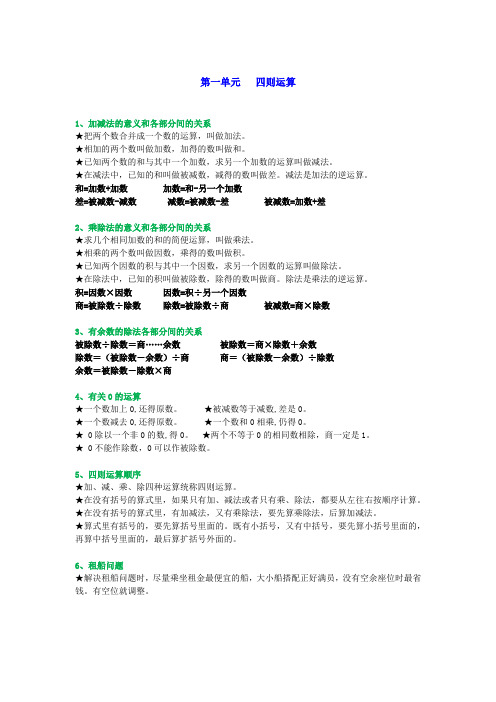 2018最新人教版数学四年级下册知识点精编样式模板范文