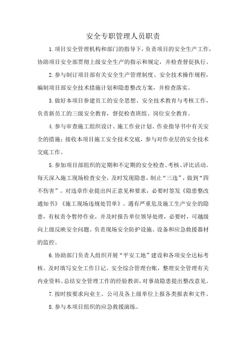 安全专职管理人员职责