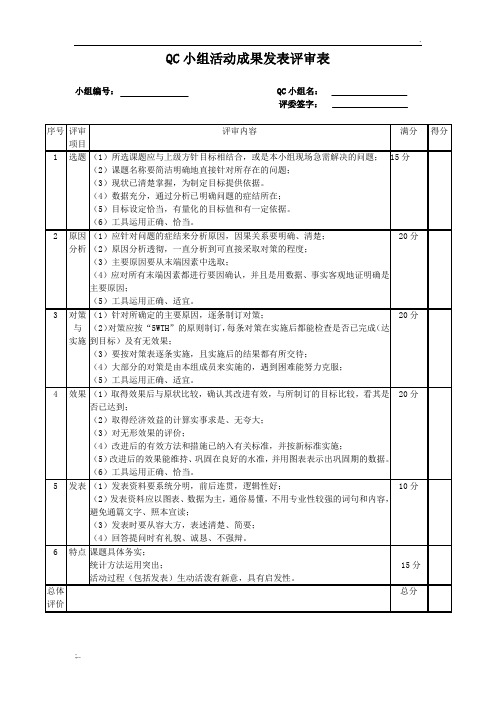 QC小组活动成果评审表