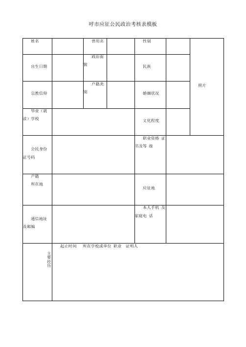 呼市应征公民政治考核表模板