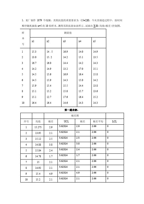 灰关联分析,主成分析,均值极差控制图,（包括例题计算公式）