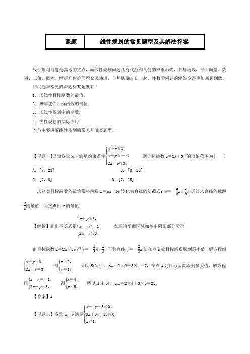 线性规划的常见题型及其解法