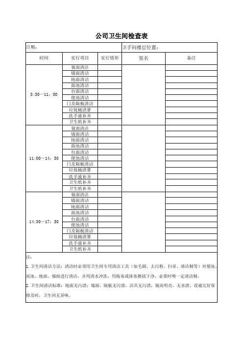 公司卫生间检查表