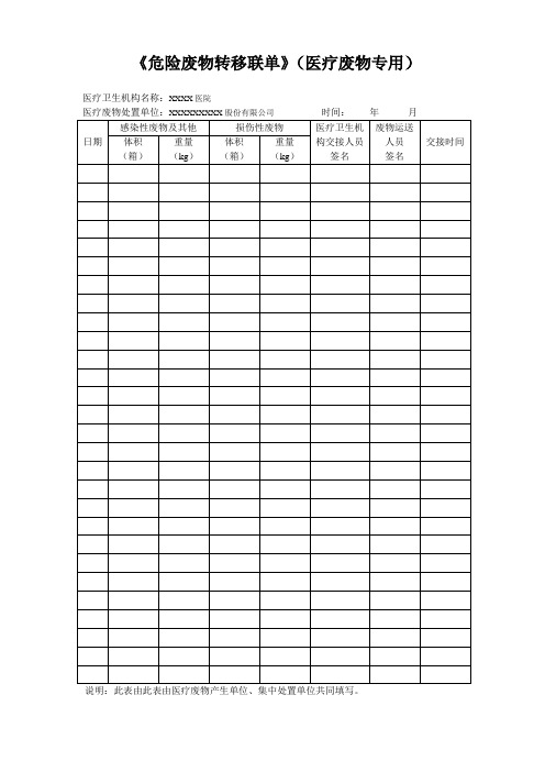 医院危险废物转移联单(医疗废物专用)