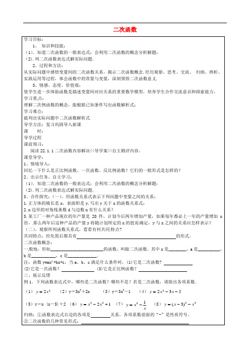 人教版九年级数学上册 22.1.1 2次函数 精品导学案 新人教版